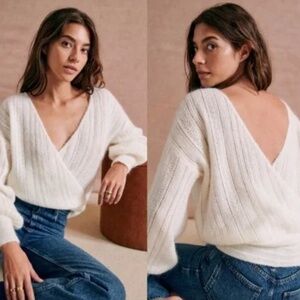 Sezane Cristina Jumper Sweater Ecru Reversible Womens XXXL Wool Mohair Faux Wrap